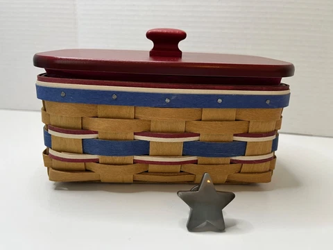 2010 Longaberger American Celebrations Caddy Basket Star Knob Lid Liner Protect Cover
