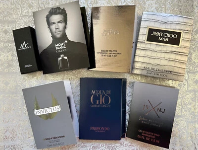 MEN'S ARMANI MONT BLANC BURBERRY VARVATOS JIMMY CHOO JEAN GAULTIER+ 7 SAMPLES - Image 1 of 2