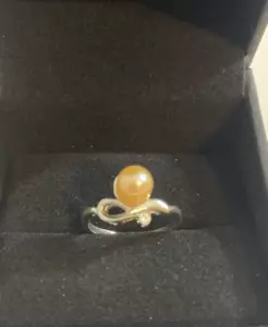 NUEVO Anillo Vantel Perlas Plata Esterlina Talla 7 Cinta de Esperanza 6,5 mm Perla de Melocotón - Imagen 1 de 4