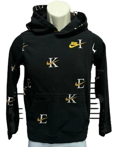 Nike Hoodie Boys Medium Black/White/Gold All Over Logo Long Sleeve Hoodie - Picture 1 of 7