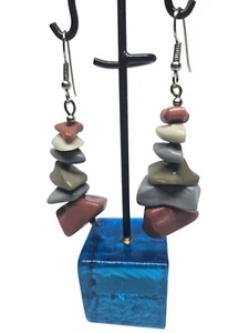 Chunky Stacked Stone Like Chip French Hook Pierced Earrings Camo Colors - Picture 1 of 18