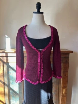 Vintage Betsey Johnson New York Ruffled Ribbon Knit Cardigan Sweater Size S - Image 1 of 4