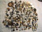 vintage 200+ buttons brass and metal; 1 LG button with center for display piece
