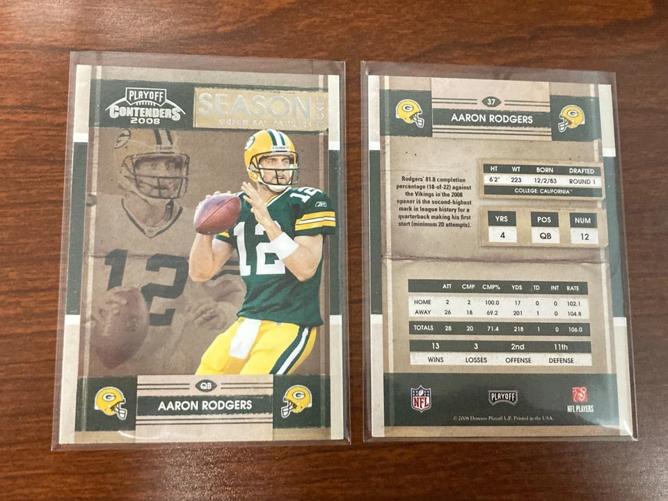 AARON RODGERS 2008 PLAYOFF CONTENDERS GREEN BAY PACKERS CARD #37 - Image 1 of 1