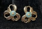 Bergere Clip Earrings Turquoise Color Flower Faux Pearls Gold Tone Lot I