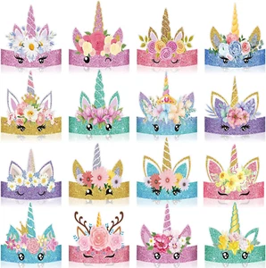Sinmoe 32 Pcs Unicorn Birthday Party Hats Unicorn Party Supplies Paper Crowns - Picture 1 of 12