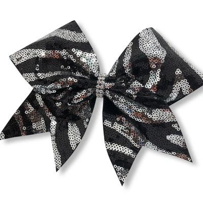 CHEER BOW - Arco de alegría de lentejuelas de cebra negro y plateado - Cebra Foto 1 de 2