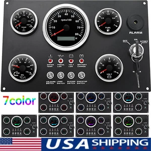 5 Gauge Set With Instrument Panel Tachometer 8000RPM 7 Colors Fit Marine Boat US - Picture 1 of 12