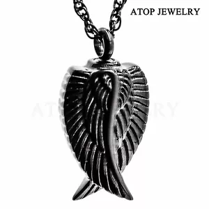 New Angel Wing Black Urn Necklace For Ashes Cremation Pendant Memorial Jewelry - Picture 1 of 7