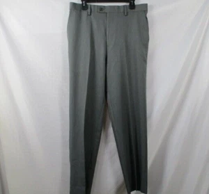 Saddlebred Mens Pants 34X32 Gray Flat Front Dress Straight Polyester Zip - Picture 1 of 10