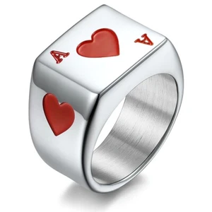 Men's Stainless Steel Ring Heart Lucky Poker Ace Ideal Gift for Dad Boyfriend - Bild 1 von 17