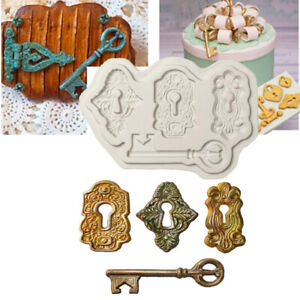 Vintage Key Lock Silicone Cake Mould Antique Fondant Chocolate Baking Jewels DIY