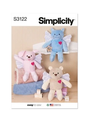 SIMPLICITY 3122 PLUSH 15" MEMORY ANIMALS & WINGS Sewing Pattern Skill: EASY - Image 1 of 4