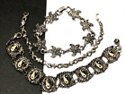 Vintage 3 silver tone link bracelet lot: yin- yang, starfish, rhinestone, chunky