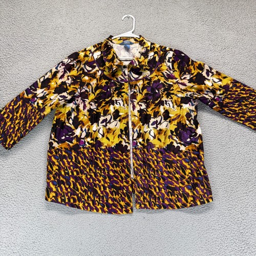 VETEMENTS Giacca donna Koret stampa astratta manica 3 4 bottoni davanti giallo viola taglia XL