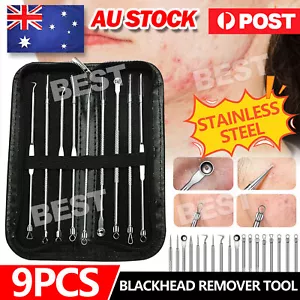 9PCS Blackhead Remover Extractor Tool Pimple Blemish Popper Comedone Kit Clip AU - Picture 1 of 10