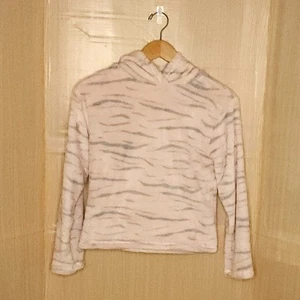 So Girls Light Pink Grey Soft Furry Fuzzy Tiger Print Hooded Pullover 10-12 - Picture 1 of 6