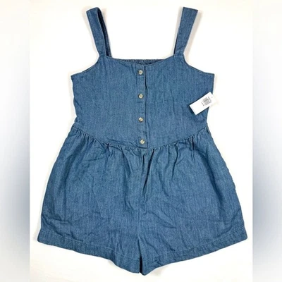 NUEVO CON ETIQUETAS OLD NAVY Niñas Cambray Denim Botón Delantero Calzoncillo Sin Mangas Mameluco Talla L Foto 1 de 4