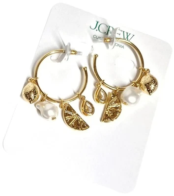 Pendientes de aro con dije de limón náutico J.Crew chapados en oro mate brillante CL125 nuevos Foto 1 de 4
