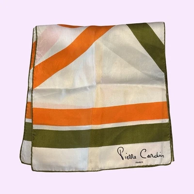 De colección Italiano Toda Seda Geométrico Naranja Oliva 41”x9” Enrollado a Mano Ascot Dulce Cuello Foto 1 de 3