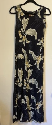 Vintage Hilo Hattie Dress Womens Medium Blue Floral Sleeveless Maxi - Image 1 of 4