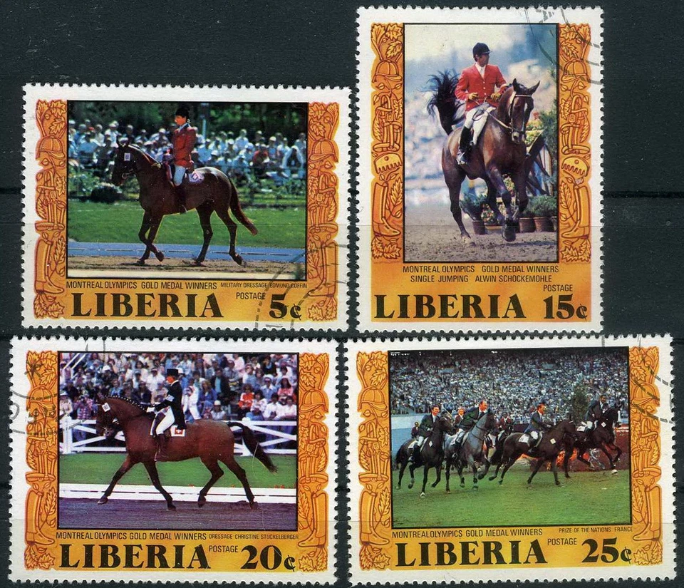 Liberia 1976 Olympics Equestrian Gold Medal Winners Used (SC# 7784-787) - Image 1 of 1