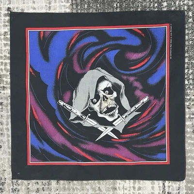 Vintage Skull Reaper W/Knives Banadana USA Made Handkerchief Headband 80’s 90’s - Image 1 of 3