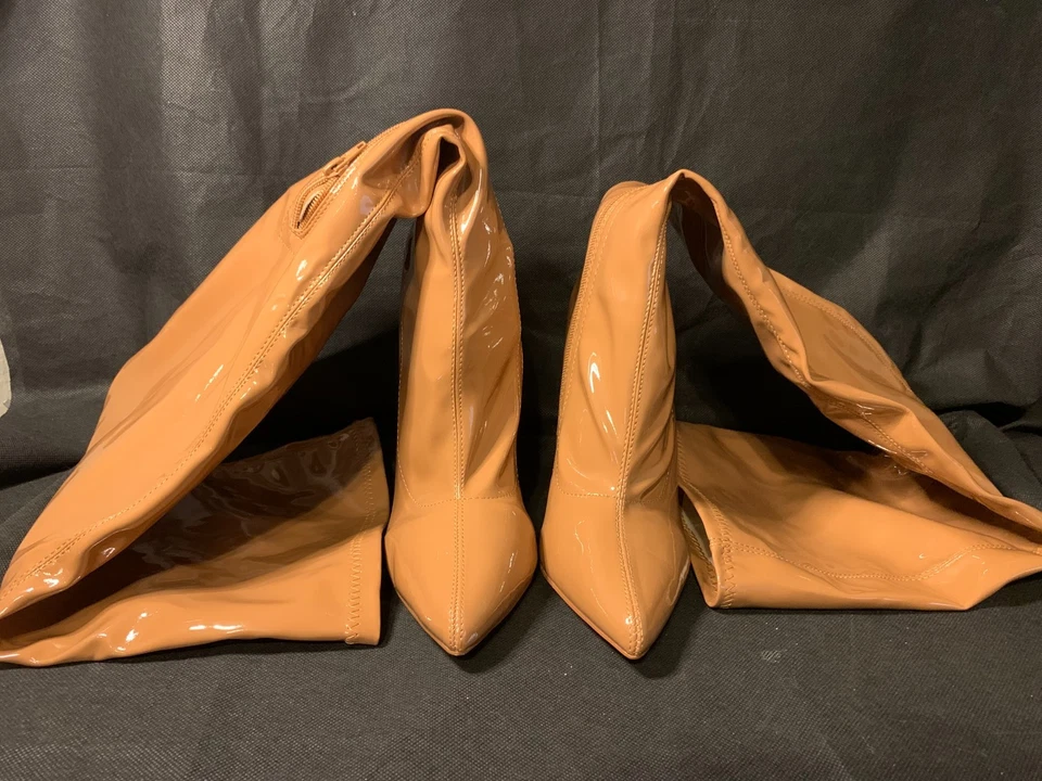 Liliana 棕褐色细跟尖头专利连衣裙大腿高筒靴 7.5 码 — 第 1/4 张图片