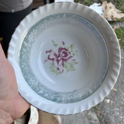 Hermoso cuenco vintage verde floral Japón Lusterware 1 chip pequeño Foto 1 de 4