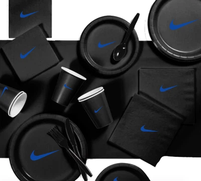 Juego de vajilla personalizado Sw00sh fiesta, fiesta de cumpleaños de 60 piezas en total - negro y azul Foto 1 de 4