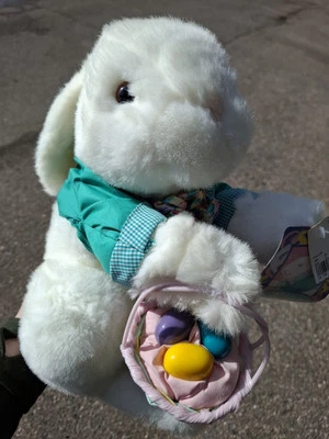Peter Cottontail 13" White Easter Bunny Rabbit Egg Basket Plush 1995 Vintage - Image 1 of 4