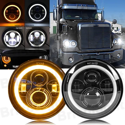 2x 7'' Round LED Headlight Hi/Lo For Freightliner Coronado 01-2016 Century Class - Image 1 of 4