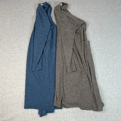Paquete de 2 suéteres cárdigan Lularoe WMNS L/XL azul marrón frente abierto elástico Foto 1 de 4