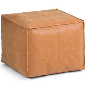 Maklaine Modern / Contemporary Square Pouf in Distressed Brown Faux Leather - Picture 1 of 7