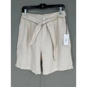 Halston Shorts Womens Large Beige Linen Belted Bermuda Pockets Summer Capsule - Picture 1 of 10