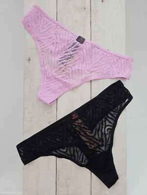 La Senza 2 pair Animal Print Mesh Nylon Thong Panty Black & Lavender Small - Image 1 of 3