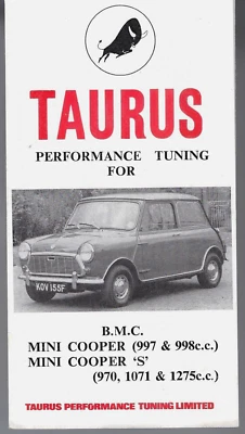 Folleto Taurus Performance Tuning para BMC Mini Cooper & Cooper S finales de 1960 Reino Unido Foto 1 de 2