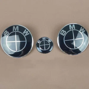 3Pcs B-M-W Emblem Badge Front Hood +Trunk +Steering 82mm 74mm 45mm - Picture 1 of 1