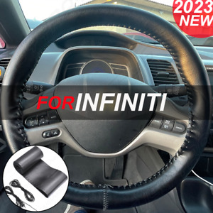 38cm 15" Steering Wheel Cover Genuine Leather For Infiniti 2000-2023 Black