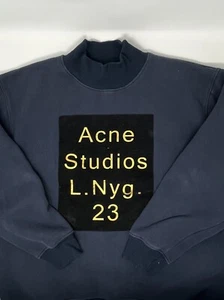 Acne Studios Beta Flock Navy Blue Crewneck Sweatshirt (L) Can Fit Medium - Picture 1 of 9