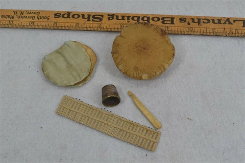 sewing pincushion  wax crochet hook tailor thimble lot  original 1800s Cover
