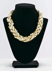 White Pearl Antique Vintage Style Statement Necklace NWT Wooven Gold Toned Metal - Picture 1 of 1