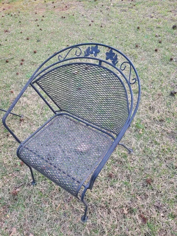 Vintage Black Wrought Iron Barrel Back Garden Patio Chair (Good Condition) Cover