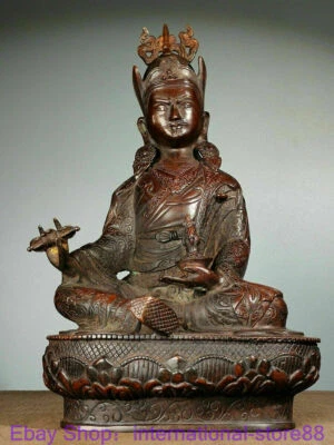 Antigua estatua de Buda Tibetana de 13,2" de cobre rojo Guru Marpa Padmasambhava Rinpoche Foto 1 de 4