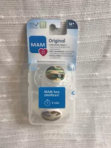 16+ Months Boy OR Girl Camouflage Mam 2 Pacifiers Sterilizer Box New in Package - Picture 1 of 12