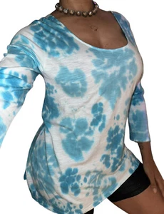 Soft Surroundings Women S White Blue Tie Dye Cut Back Tunic Blouse Hippie Boho - Picture 1 of 7