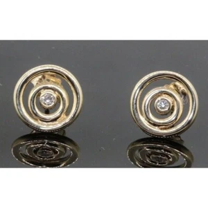 Vintage14k Yellow Gold Diamond Halo Stud Earrings Swarovski Jewelry - Picture 1 of 5