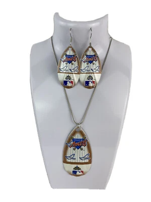Anaheim Angels Logo Women’s Vintage Teardrop Spinner Earrings &/ Necklace Set - Image 1 of 4