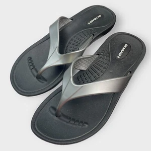 Okabashi Womens Medium 6.5-7.5 Flip Flops Comfort Sandals Silver Black - Picture 1 of 5