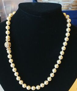 Nolan Miller Single Strand Faux Pearl Necklace Hand Knotted 17" Long